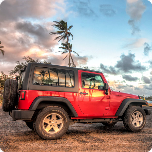 Jeep rental on Kauai beach